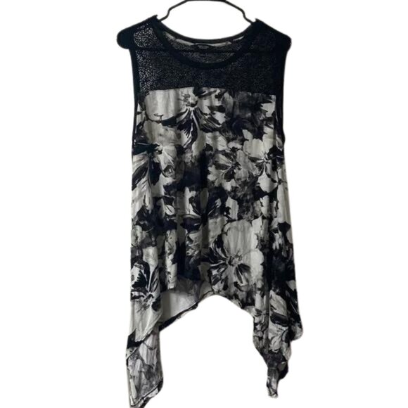 Simply Vera Wang Black White Asymmetrical High Collar Top Loose Fit - Picture 1 of 5